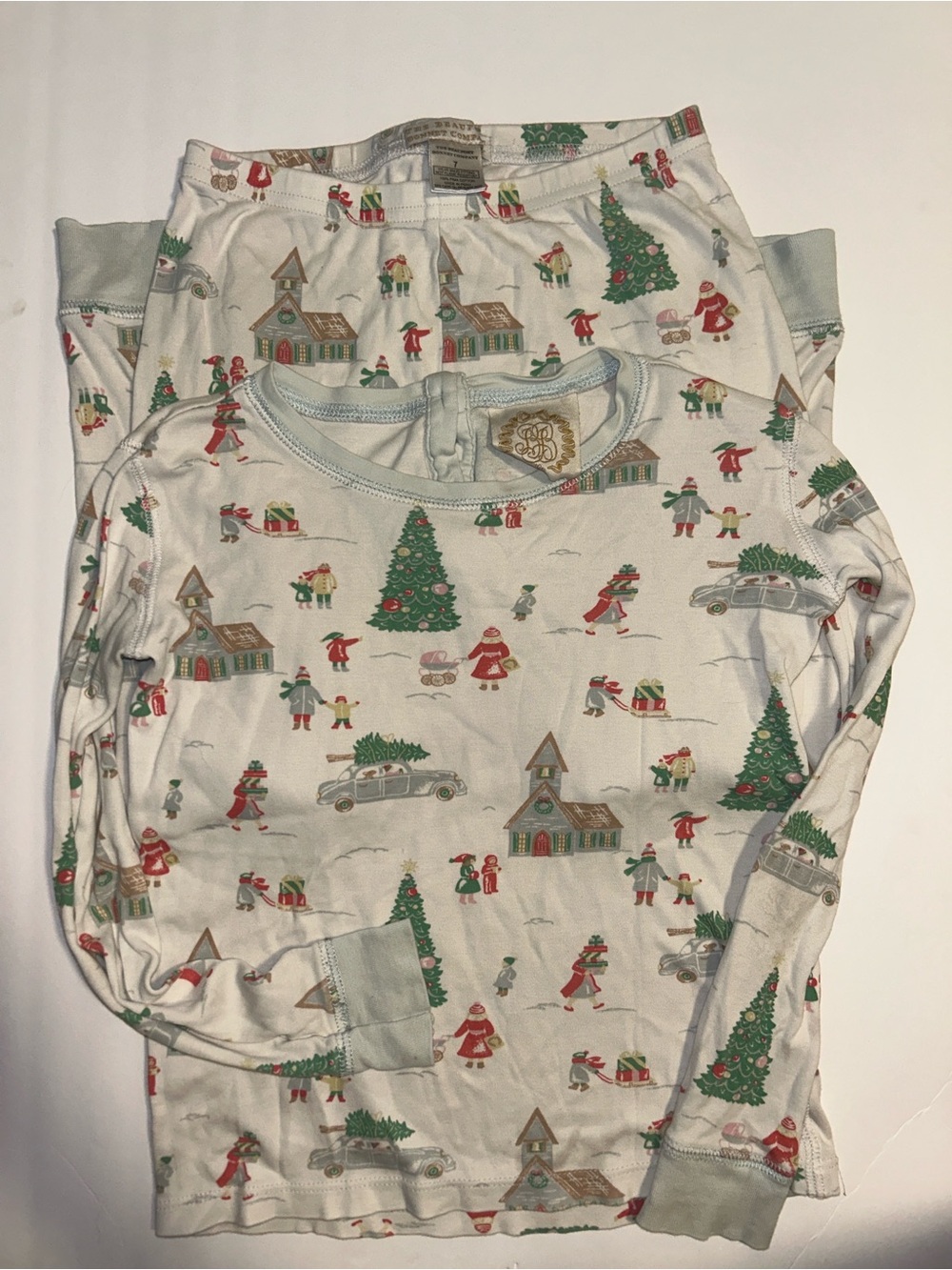 The Beaufort Bonnet Company Kids Holiday Village Pajama Set - White, Green, Red